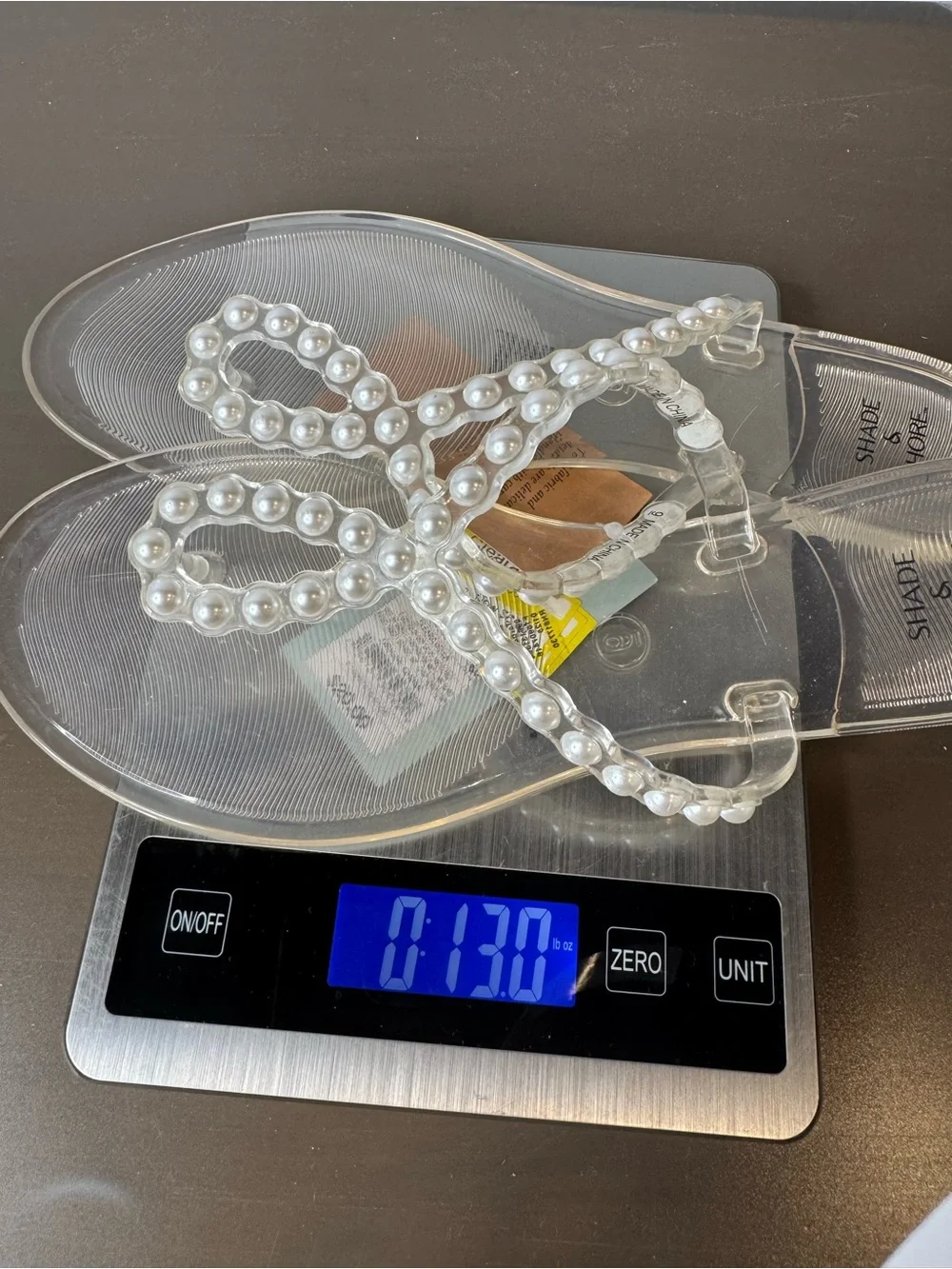 NWT 9 Shade & Shore Pearl-Trim Clear Jelly Thong Sandals - White Pearls
